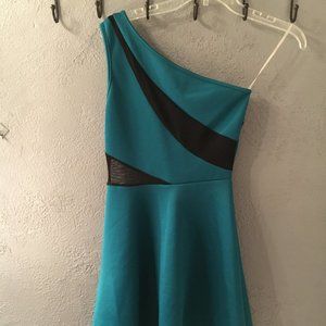 Charlotte Russe Dark Teal with Black Mesh Dress - Size S